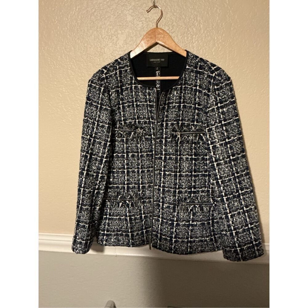 Lafayette148 New York Plaid Tweed Blazer Jacket